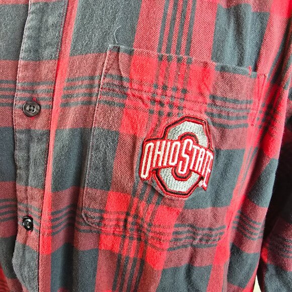 Ohio State Buckeyes Flannel Shirt Men XL Red Gray Plaid Button Up Casual College - Picture 3 of 8